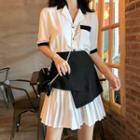 Short-sleeve Shirt / Paneled Mini A-line Skirt
