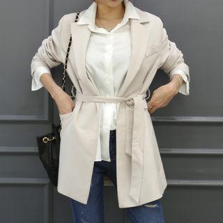 Notched-lapel Open-front Jacket With Sash