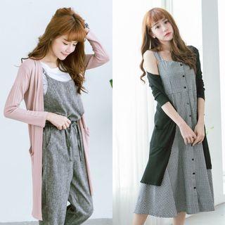 Open-front Plain Long Cardigan