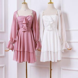 Set: Bell-sleeve Shawl + Chiffon Dress