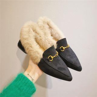 Plain / Patterned Snaffle Furry Chunky-heel Loafers