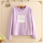 Tie-back Cat Print Round-neck Long-sleeve Thin Sweater