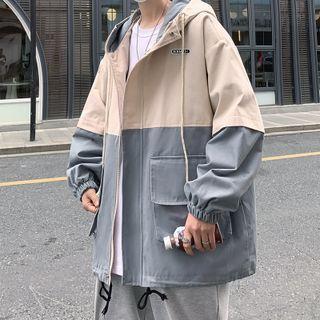 Two-tone Hooded Zip Cargo Jacket