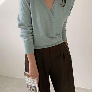 Collared Wrap Knit Top