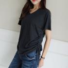 V-neck Drawcord Linen Blend T-shirt