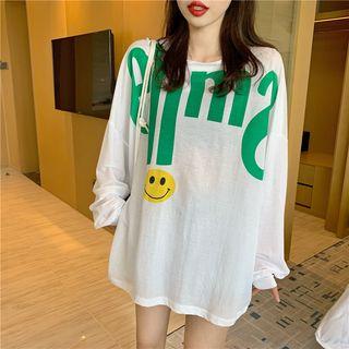 Lettering Smile Face Long-sleeve T-shirt White - One Size