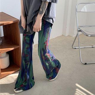 Tie Dye Boot-cut Pants Pants - Green & Blue & Red - One Size