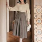 Set: Cable Knit Sweater + High Waist Midi A-line Skirt