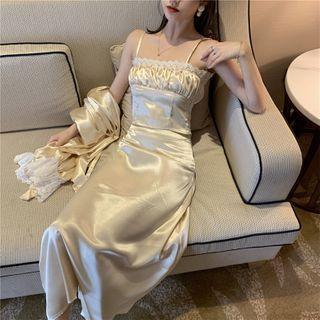 Satin Jacket / Spaghetti Strap Top / Midi Skirt