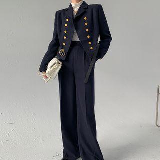 Double-breasted Jacket With Belt / Wide Leg Pants