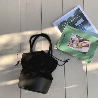 Faux-suede Handbag With Pouch & Strap Black - One Size
