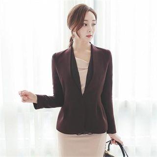 Collarless Scarf-trim A-line Jacket