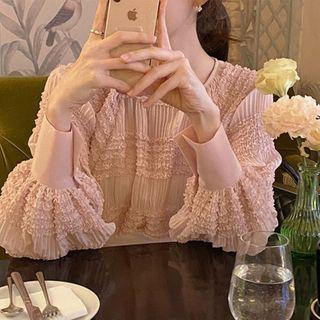 Lantern-sleeve Crinkled Blouse