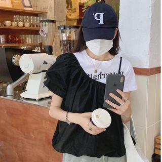 Mock Two-piece Short-sleeve T-shirt White & Black - One Size