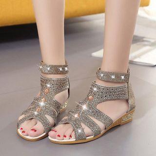 Rhinestone Studded Wedge Heel Sandals