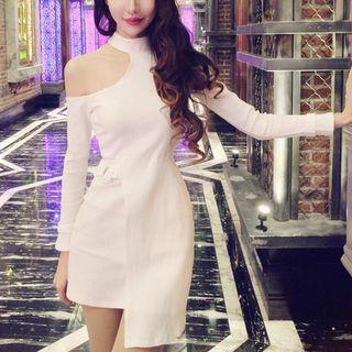Cold Shoulder Long-sleeve Dress White - One Size