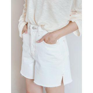 Fringe-hem Stitched Shorts