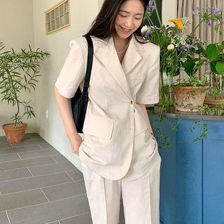 Short-sleeve Single Breasted Plain Blazer/ High Waist Plain Shorts