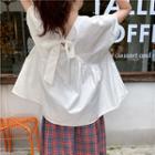 Short-sleeve Drawstring Waist Blouse / Plaid Midi Skirt