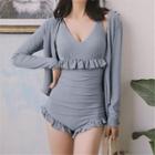 Set: Spaghetti Strap Swimsuit + Cover-up Jacket