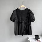 Short-sleeve Frill Trim Top Black - One Size