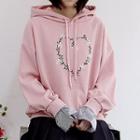 Layered-cuff Flower-embroidered Hoodie