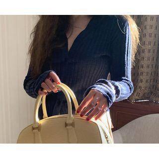 [dearest] Slim-fit Rib-knit Cardigan (navy Blue) One Size
