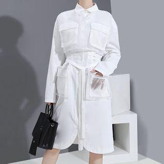 Multi-pocket Midi Shirt Dress With Sash