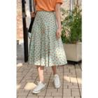 Heart Pattern Midi Flare Skirt Mint Green - One Size