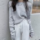 Plain Cable-knit Loose-fit Cropped Sweater