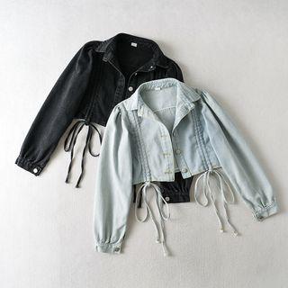 Denim Drawstring Cropped Jacket