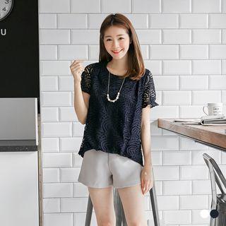Lace Overlay Pearl Necklace Top