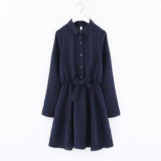 Bow Accent Plaid Shirtdress