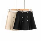 Pleated Buttoned A-line Mini Skirt
