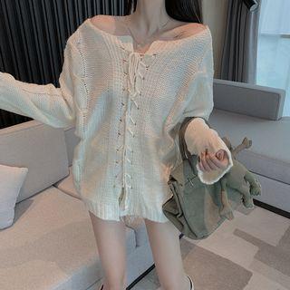 Lace-up Knit Top Off-white - One Size