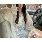 Bell-sleeve Hooded Lace Top Off-white - One Size