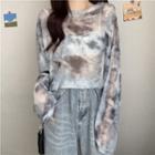 Long-sleeve Tie-dyed Mesh Top