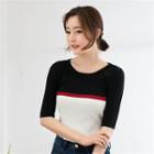 Color Block Short Sleeve Knit Top