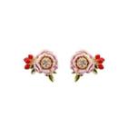 Elegant And Fashion Plated Gold Flower Enamel Earrings With Cubic Zirconia Golden - One Size