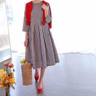 Zip-back Gingham A-line Dress
