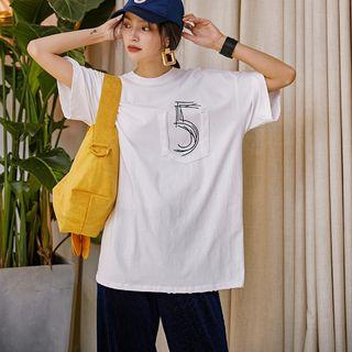 Elbow-sleeve Printed Number T-shirt
