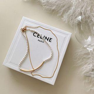 Faux-pearl / Chain Necklace Set (2 Pcs) Gold - One Size