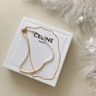 Faux-pearl / Chain Necklace Set (2 Pcs) Gold - One Size