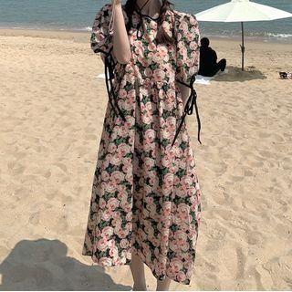 Floral Print Puff-sleeve Midi Dress Dress - One Size
