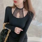 Lace Long-sleeve Slim-fit Knit Dress