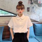 Frog Button Short-sleeve Collared Blouse White - One Size