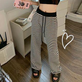 Striped High Waist Wide Leg Pants Stripes - Black & White - One Size