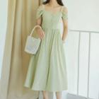Single-breasted Cold Shoulder Midi A-line Dress