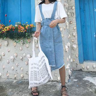 Fray Hem Suspender Denim Dress