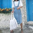 Fray Hem Suspender Denim Dress